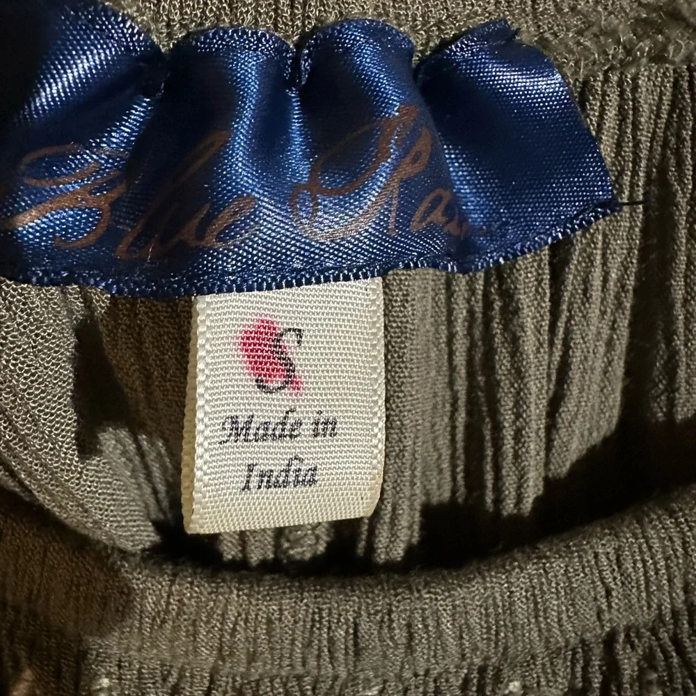 Blue Rain | Embroidered Olive Green Women's Shorts Sleeve Rayon Peplum Top - Picture 6 of 15